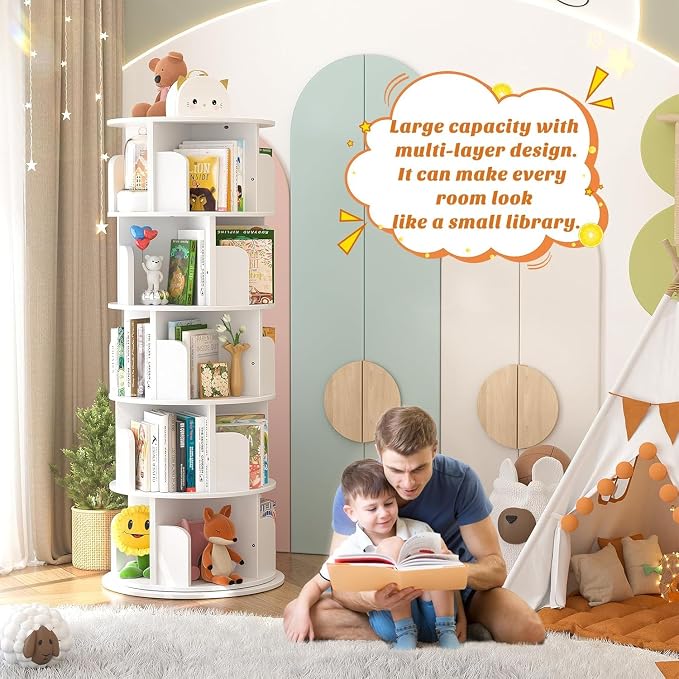 Aheaplus Rotating Bookshelf, 360 Display Wood Spinning Bookshelf Tower - Image 4