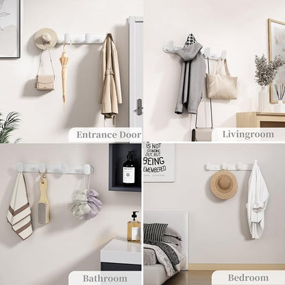 Coat Rack Wall Mount White, 4 Hooks Rack Metal Coat Hanger Wall - Image 3