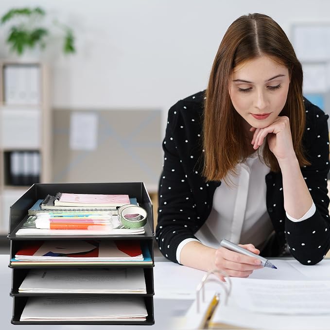 6 Pcs Stackable Paper Trays Rectangular Plastic Desk Holder Desktop Document - Image 6