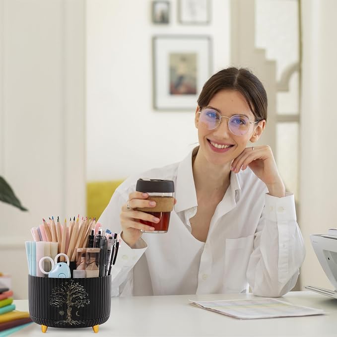 SKYDUE 360 Degree Rotating Desk Organizer, Dual-Purpose Pencil Pen Holder - Image 7