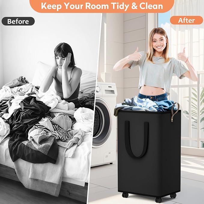 SpaceTrove Laundry Basket with Wheels, Collapsible Laundry Baskets, Laundry - Image 4