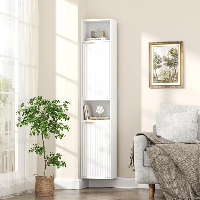 AKMAKM 59.1" Tall Slim Bathroom Storage Cabinet White | Freestanding or Wall - Image 8