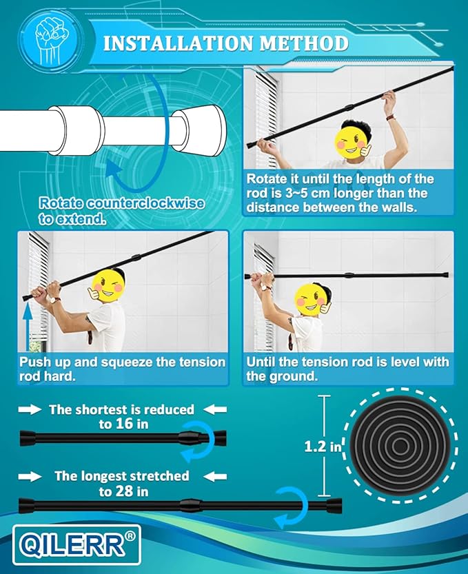 Small Tension Rods 16 to 28 Inches, Adjustable Short Extension Curtain Rod - Image 4