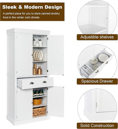 VINGLI 71-Inch White Storage Cabinets - Image 7