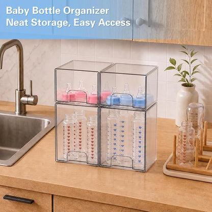 Baby Bottle Organizer, 4 Pack Clear Acrylic Stackable Storage Drawers, Baby - Image 2