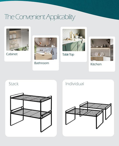 2Pack Kitchen Cabinet Shelf Counter Organizer Rack Pantry Storage Bathroom - Image 4