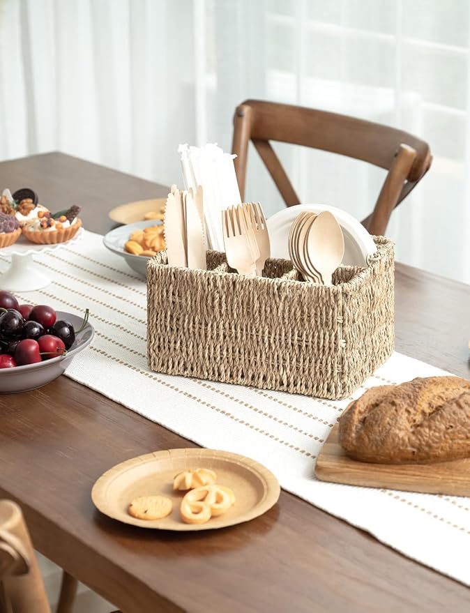 StorageWorks Wicker Flatware Organizer, Hand Woven Seagrass Cutlery Holder - Image 5