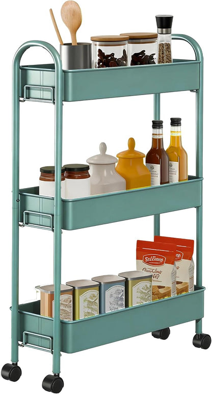 Slim Rolling Cart, Metal Frame Utility Rolling 3-Tier Narrow Storage Cart | by Unknown