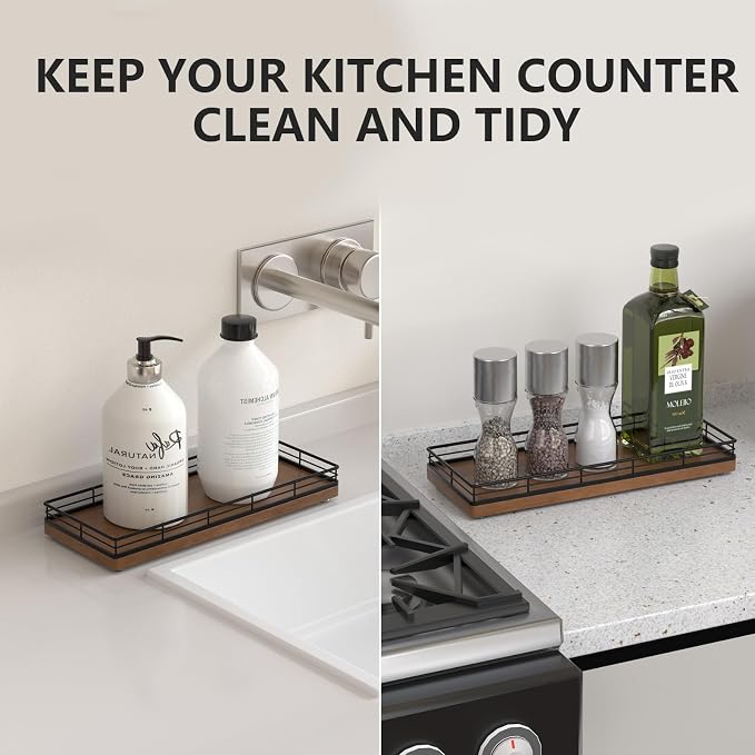 Bathroom Tray for Counter Top Organizer – Oak Wood Vanity Tray - Image 4
