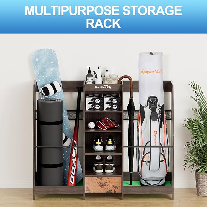 Golf Bag Storage Organizer for Garage, Premium Wooden 2 Golf Bags Rack - Image 4