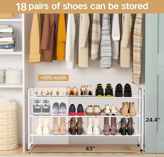KEETDY 3-Tier Long Shoe Rack for Closet Metal Shoe Organizer for Entryway - Image 2