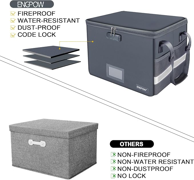 ENGPOW File Box with Lock, Fireproof Document Box with Zipper Lid, Collapsible - Image 8