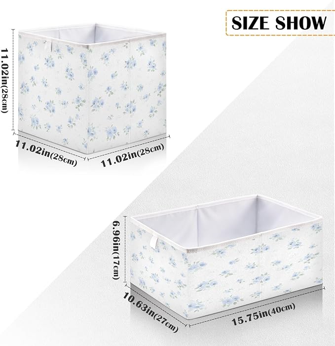 Blue Small Floral Pattern Closet Organizers Storage Cubes Storage Bins Shelf - Image 3