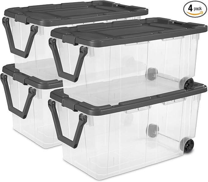 Sterilite 4-Pack Modular Stacker Box, Durable Clear Plastic Storage Bins by Sterilite