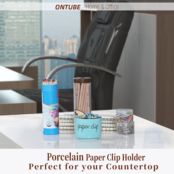 ONTUBE Farmhouse Paper Clip Holders, Ceramic Binder Clip Dispenser Organizer - Image 2