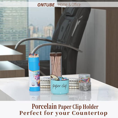 ONTUBE Farmhouse Paper Clip Holders, Ceramic Binder Clip Dispenser Organizer - Image 2