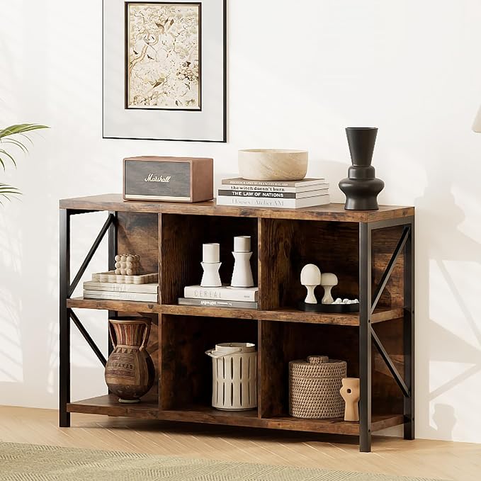 6 Cube Storage Organizer Bookshelf, Industrial Horizontal Bookcase, Accent by Unknown