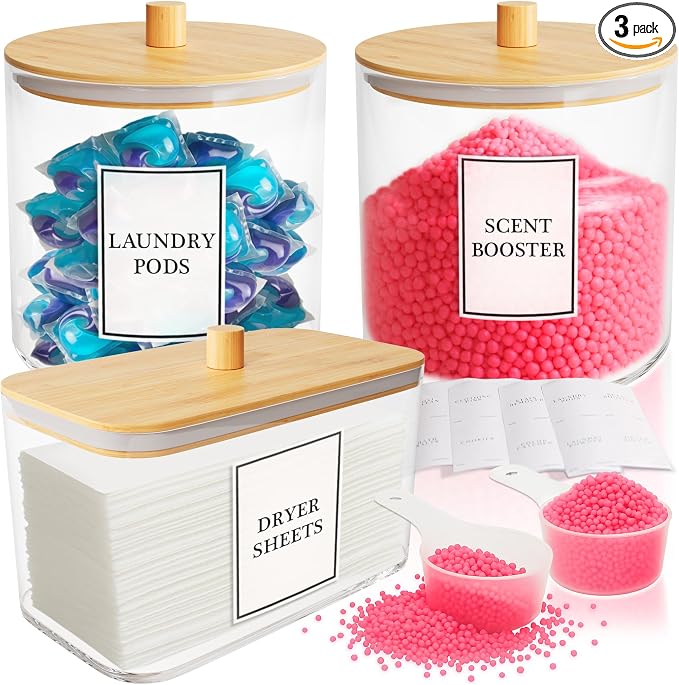Laundry Pods Containers for Organizing Dryer Sheet Holder & Laundry Jars by JustPeachyHome