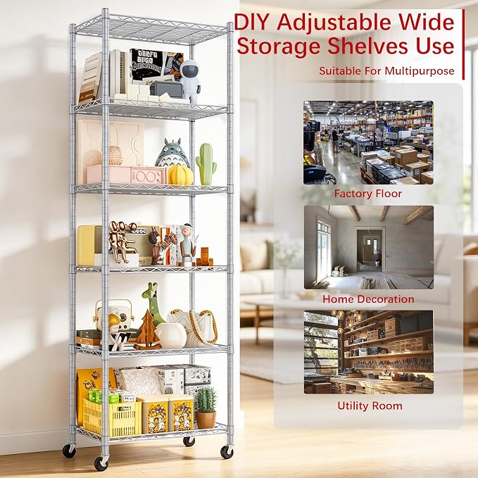 REGILLER 6 Wire Shelving Steel Storage Rack Adjustable Unit Shelves - Image 6
