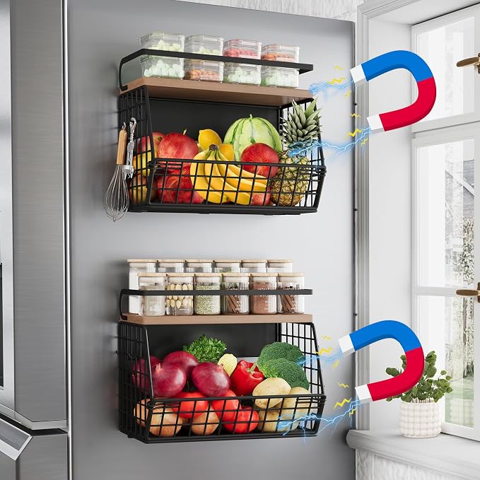 2 Set Magnetic Shelf for Fridge, Onion and Potato Spice Snacks Fruit and - Image 8
