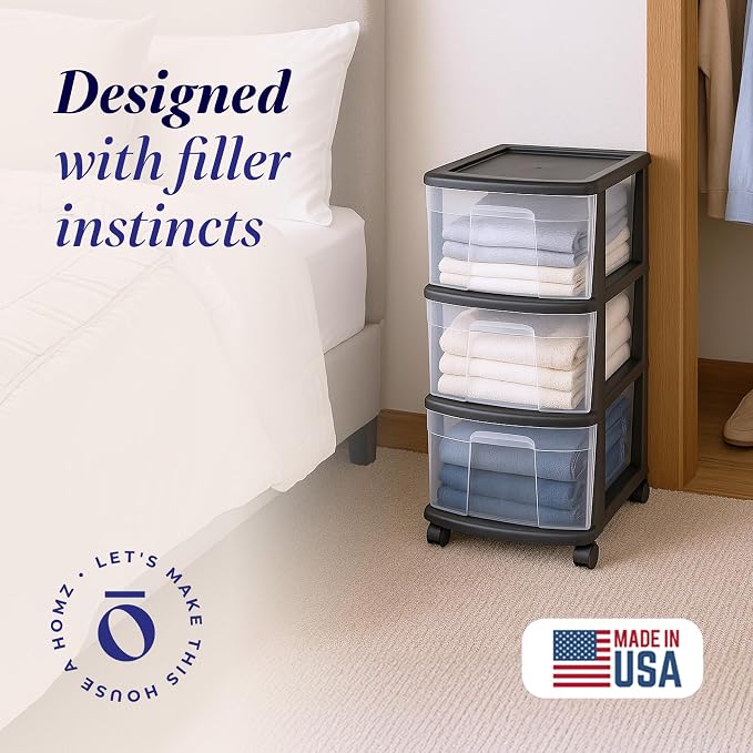 HOMZ Drawer Tower, 3-Tier Storage Cart - Image 4