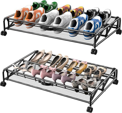 Under Bed Shoes Storage, 2 Pack Rolling Under-bed Storage Containers by KOSIWU