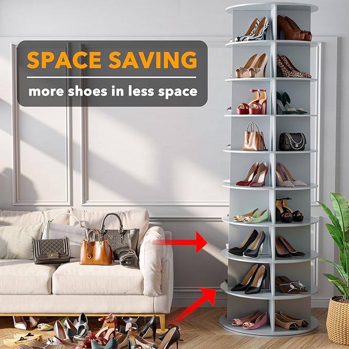 SpaceAid 9 Tier Rotating Shoe Rack Tower, Spinning Shoe Display Lazy Susan - Image 3