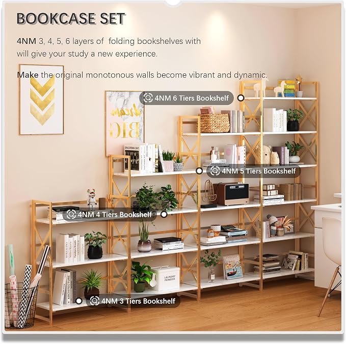 4NM 5 Tiers No Assembly Book Shelves, 51.2" H Folding Bookshelf Bookcase Open - Image 5