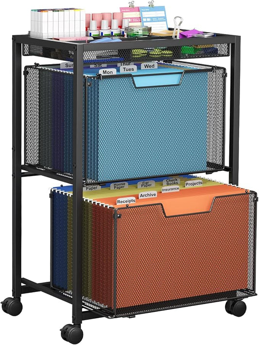 Rolling File Cart with 2 Drawers, Under Desk Storage Cabinet with DIY Divider by JKsmart