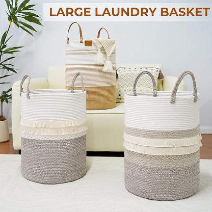 danpinera 79 L Large Laundry Basket, Tall Woven Cotton Storage Hamper - Image 6