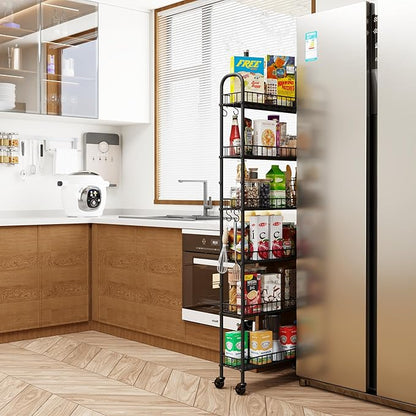 Slim Rolling Storage Cart with Wheels, Metal 6 Tier Spice Rack Mobile Shelving - Image 2