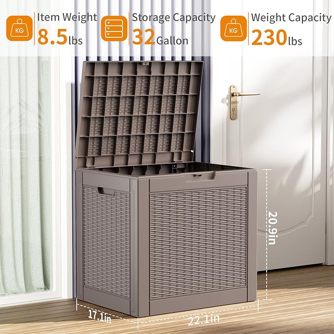 32 Gallon Outdoor Storage Box, Large Resin Deck Box - Image 2