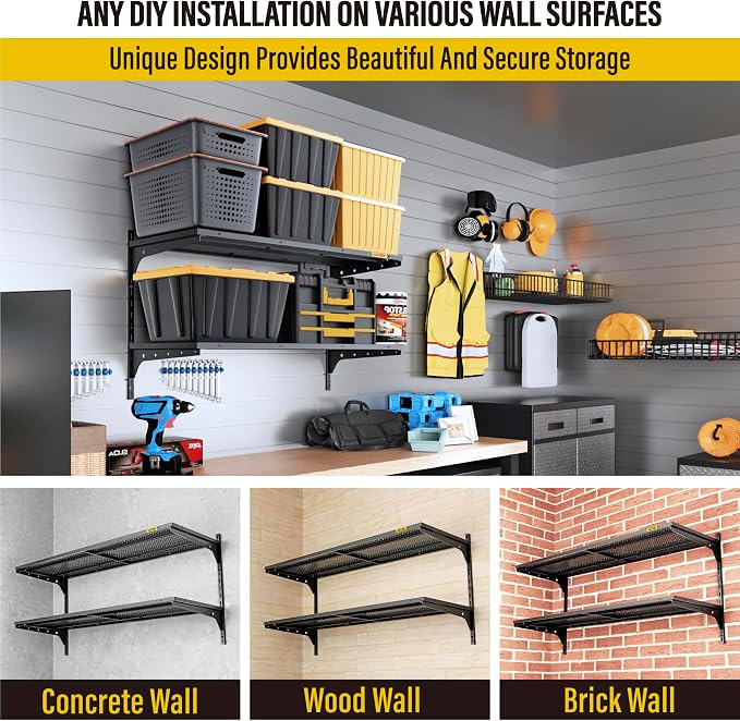 1pack×2 Tier 1.3x4ft Garage Shelving Wall Mounted, 260lbs Load - Image 7