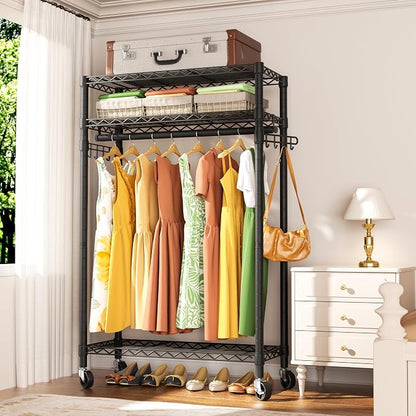 Heavy Duty Clothes Rack Rolling Garment Rack, 3 Tier Adjustable Wire Shelving - Image 9