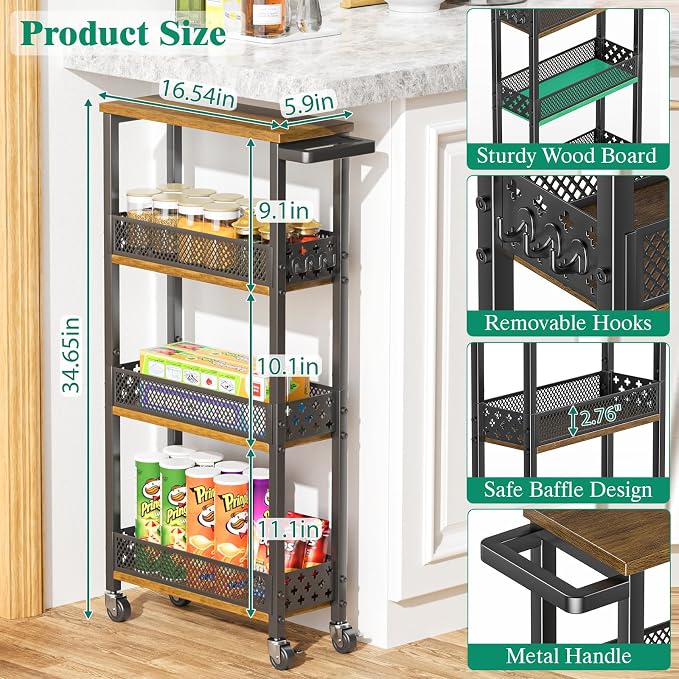 Giwil 4-Tier Slim Rolling Storage Cart - Image 6