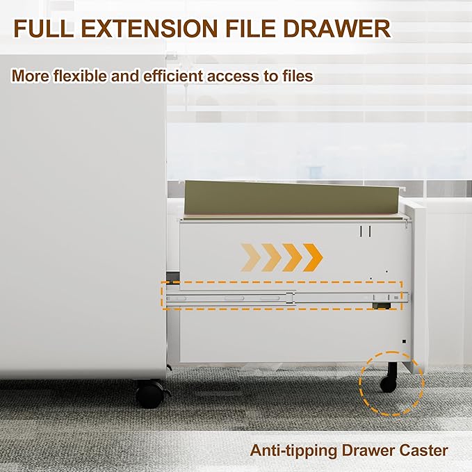 3 Drawer File Cabinet with Lock and 4 Keys, Mobile Metal Filing Cabinet - Image 5