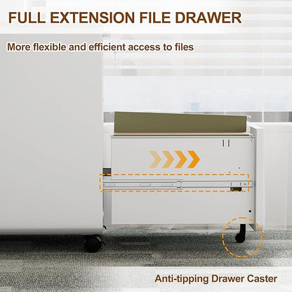 3 Drawer File Cabinet with Lock and 4 Keys, Mobile Metal Filing Cabinet - Image 5