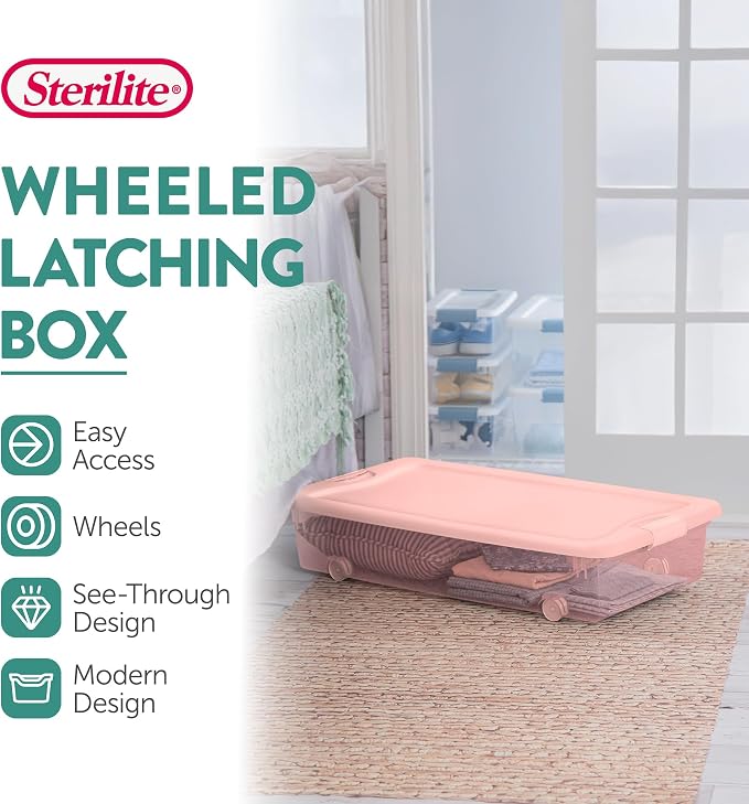 Sterilite 4-Pack 56 Quart Wheeled Latching Box, Underbed Plastic Storage - Image 3