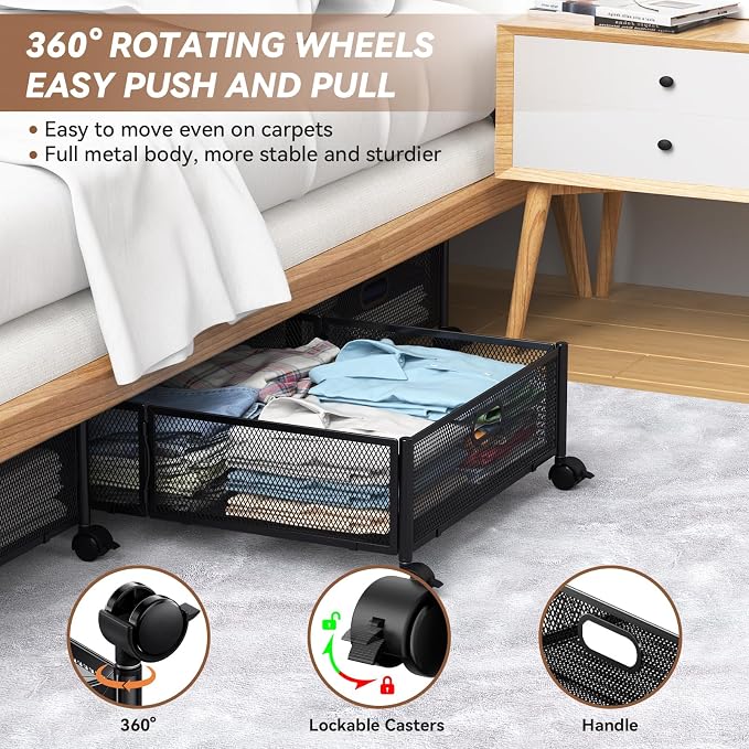 PHINOX Under Bed Storage with wheels, Under the Bed Storage Containers - Image 3