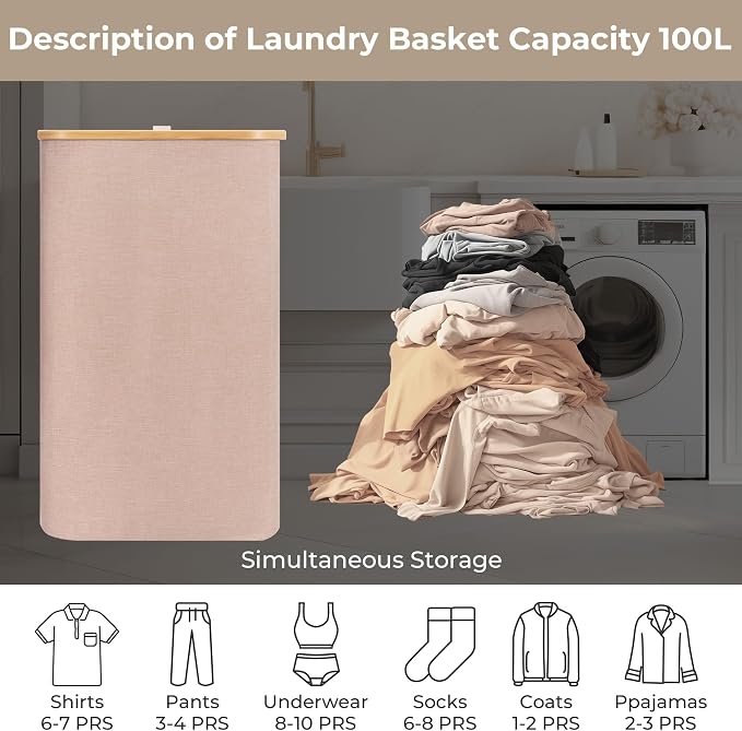 StorageWorks 100L Large Laundry Hamper - Image 3
