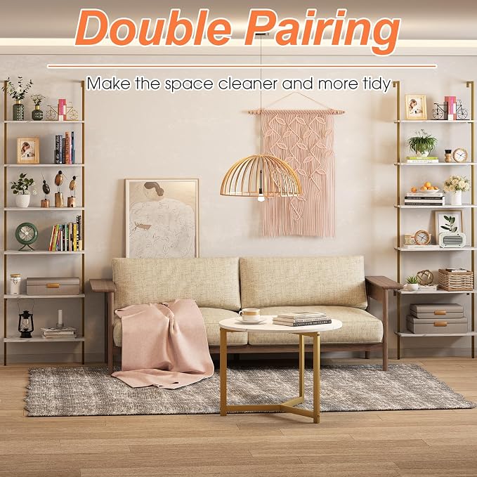 Ladder Shelf 6 Tiers Marble White Modern Bookshelf Open Tall Wall Mount - Image 7