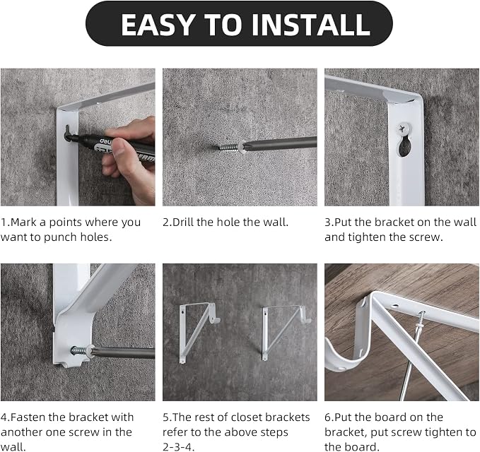 Closet Rod Brackets 11x9.5in, 4 Pack Closet Shelf Brackets, Wall Mounted - Image 6