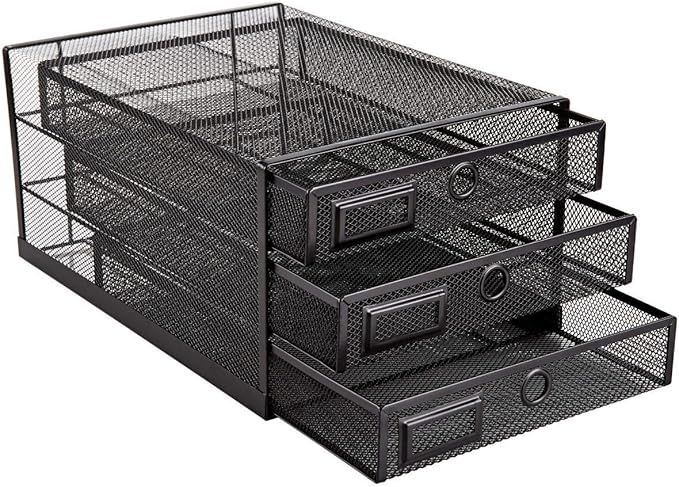Annova Desk Organizer Wire Mesh 3 Tier Sliding Drawers Paper - Image 5