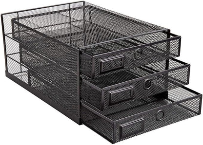 Annova Desk Organizer Wire Mesh 3 Tier Sliding Drawers Paper - Image 5