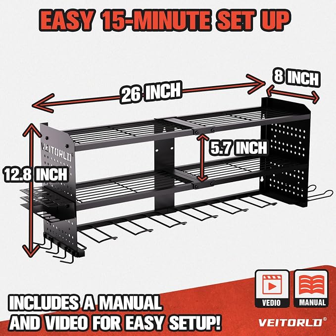 Large Power Tool Organizer Wall Mount, 3-Tier Heavy Duty Metal Loads 260 lbs - Image 4