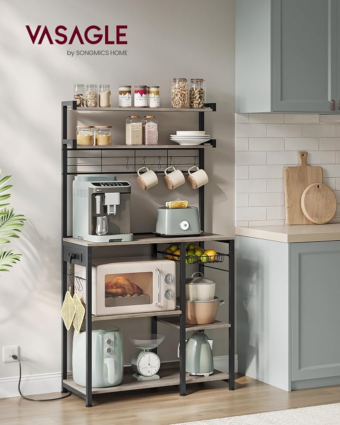 VASAGLE Bakers Rack with Power Outlet, 35.4 Inches Microwave Stand, Coffee Bar - Image 2