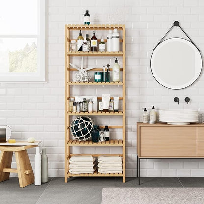 Bamjoy Bamboo Shelf, 6 Tier Bookcase Storage Shelves, Tall Book Rack Shelving - Image 4