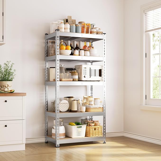 Yaheetech 5-Tier Heavy Duty Storage Shelves 28" W x 12" D x 60" H Silver | - Image 4