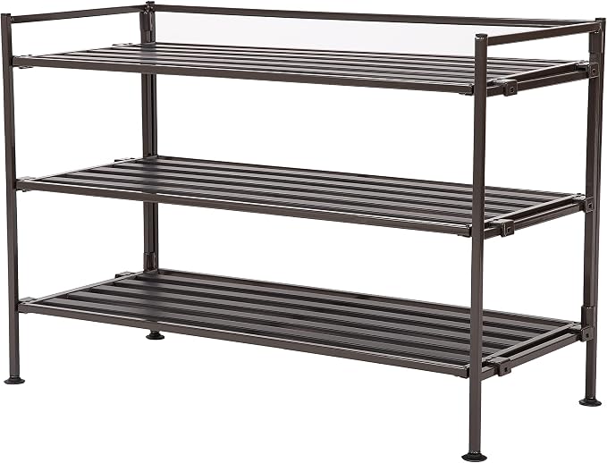 3-Tier Stackable 1" Slat Steel Frame Shoe Rack, 27.25"W x 12.75"D, Espresso | - Image 5