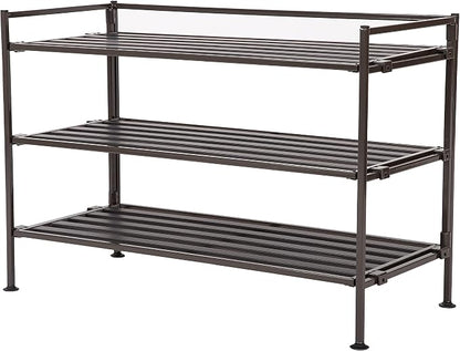 3-Tier Stackable 1" Slat Steel Frame Shoe Rack, 27.25"W x 12.75"D, Espresso | - Image 5